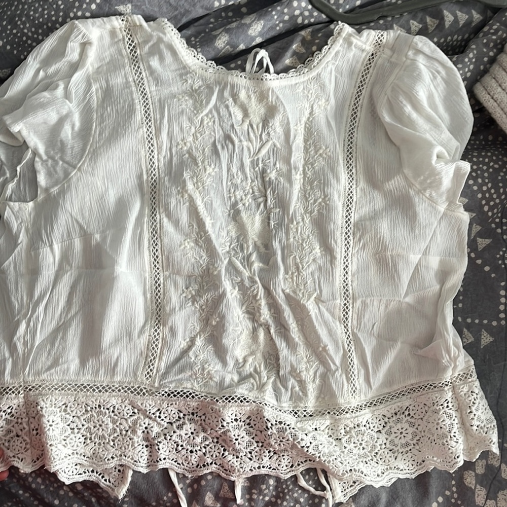 White lace & back tie top
